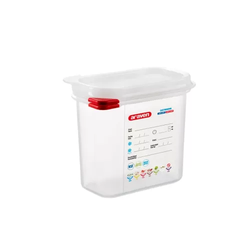 Araven Polypropylene Airtight Container Gastronorm 1/9 1.5ltr With ColourClips and Label - pack size 1