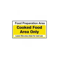 Mileta Kitchen Food Safety Sign - Food Preparation Area Cooked Food Only Vinyl Sign 100x200mm - pack size 1