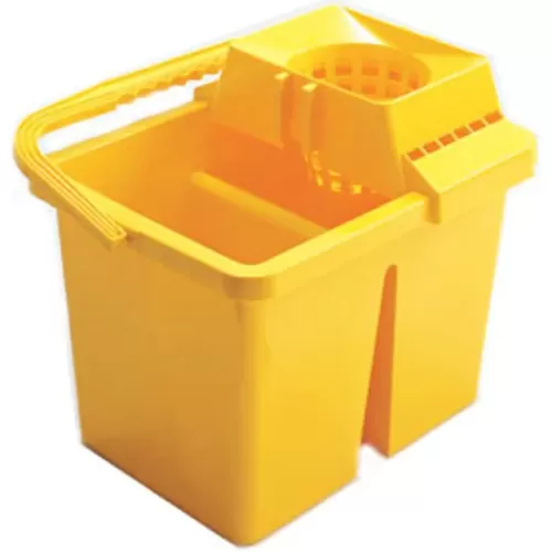 Robert Scott Mop Bucket With Twin Compartments And Central Wringer Yellow Plastic 15ltr - pack size 1