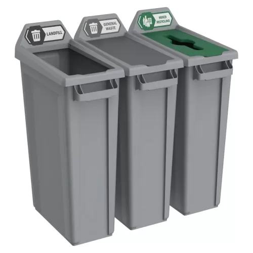 Trust Recycling Station 3 Stream Landfill/General/Mixed Grey HDPE 87ltr 50.7x82x89.9cm - pack size 1