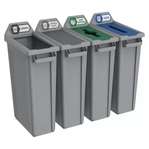 Trust Recycling Station 4 Stream Landfill/General/Mix/Paper Grey HDPE 87ltr 50.7x109x89.9cm - pack size 1