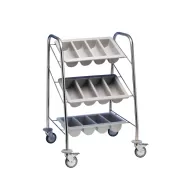 Cutlery Trolley - 3 Containers - Stainless Steel Frame - pack size 1