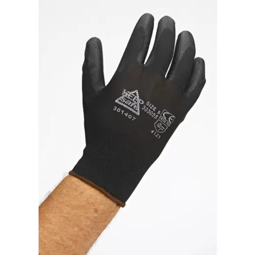 Keep Safe Black PU Palm Coated Black Glove - pack size 1