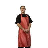 Red Butchers Stripe Bib Apron - pack size 1