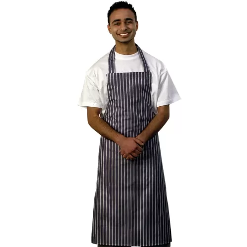 Nylon Blue White Stripe Bib Apron - pack size 1