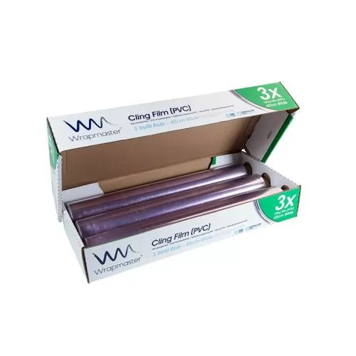 Wrapmaster® Cling Film (PVC) Refill Rolls 45cm x 300m x 3 - pack size 1