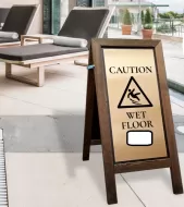 Wooden Wet Floor Sign - Brushed Gold