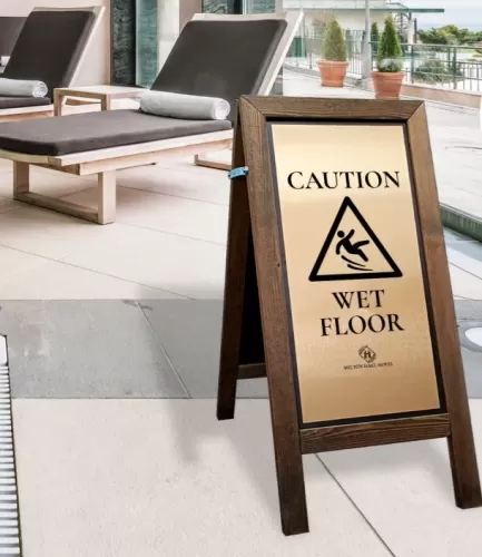 Wooden Wet Floor Sign - Brushed Gold